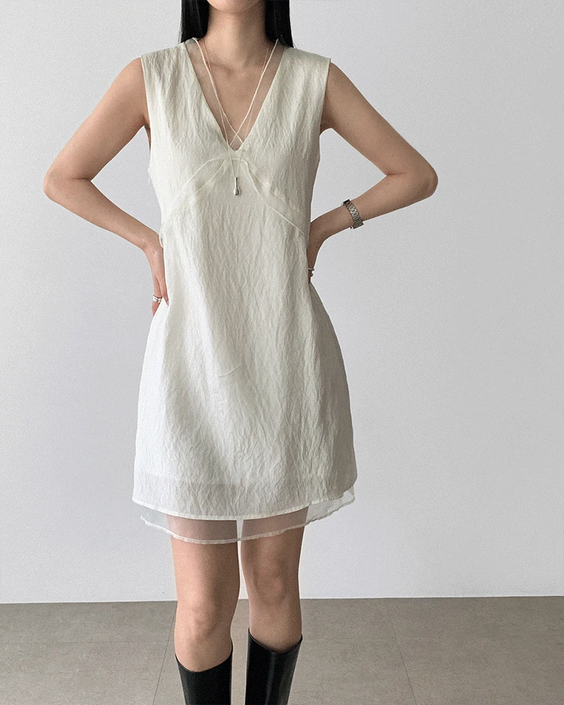 루비 v넥 미니 나시 원피스