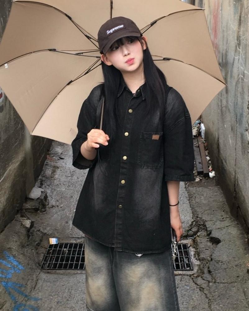 데저트 워싱 데님 반팔 셔츠 (2C)