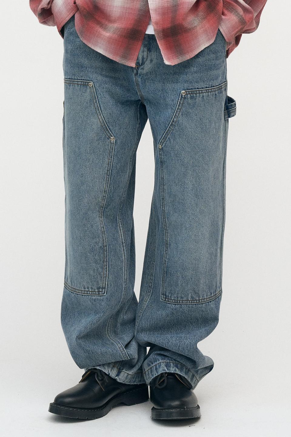 DOUBLE KNEE CARPENTER DENIM PANTS [LIGHT - BLUE]