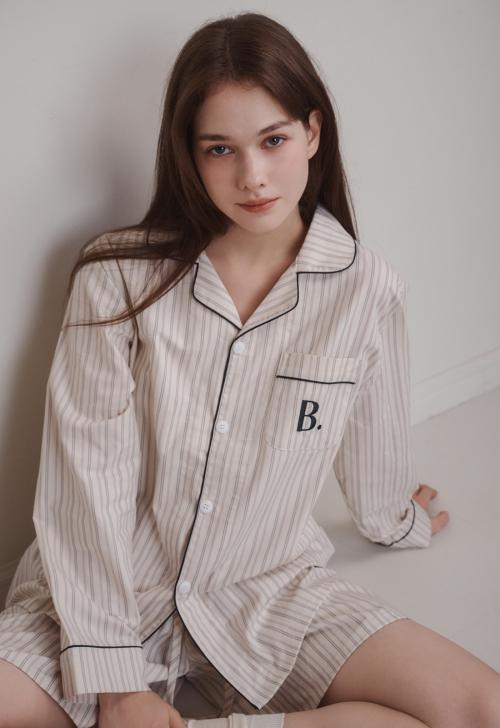 Stripe Pattern Half Pajama Set (navy)