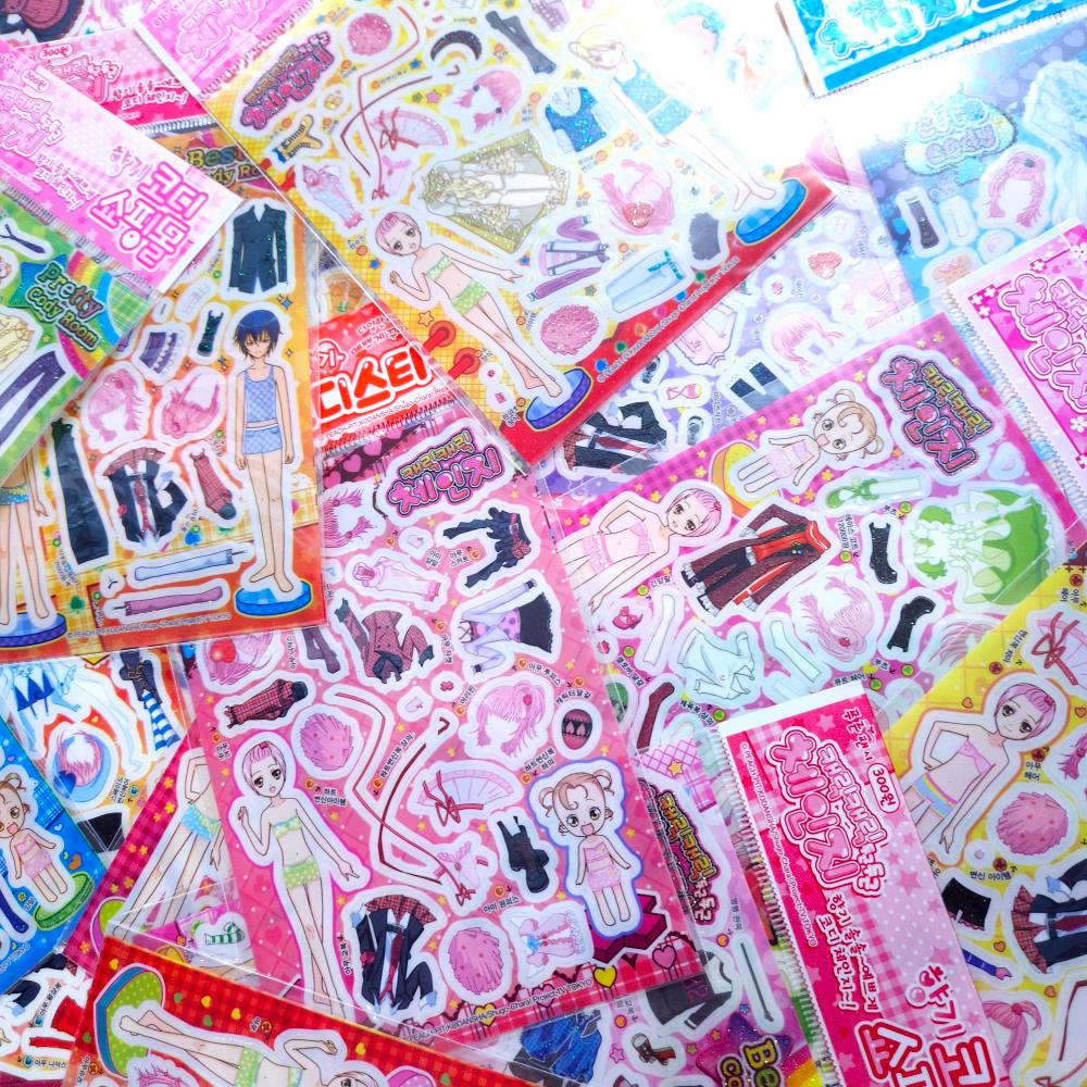 [고전문구/완구] 고전 구판 캐릭캐릭체인지 코디스티커 소형 중형 랜덤팩