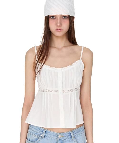 Lace Frill Sleeveless Top, WHITE