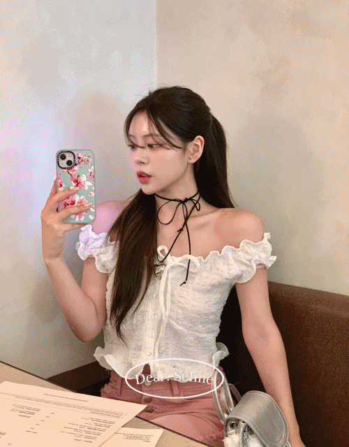 [파스텔슬리브리스블라우스] 나시블라우스 리본나시 프릴나시 투웨이 오프숄더블라우스