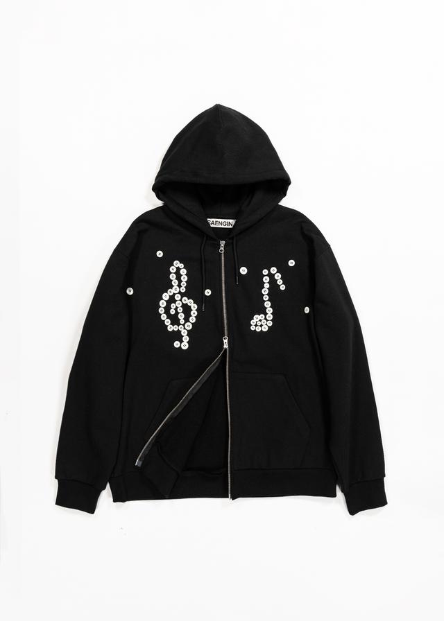 [4/11 출고] MOTHER-OF-PEARL BUTTON MELODY HOODED ZIP-UP - BLACK