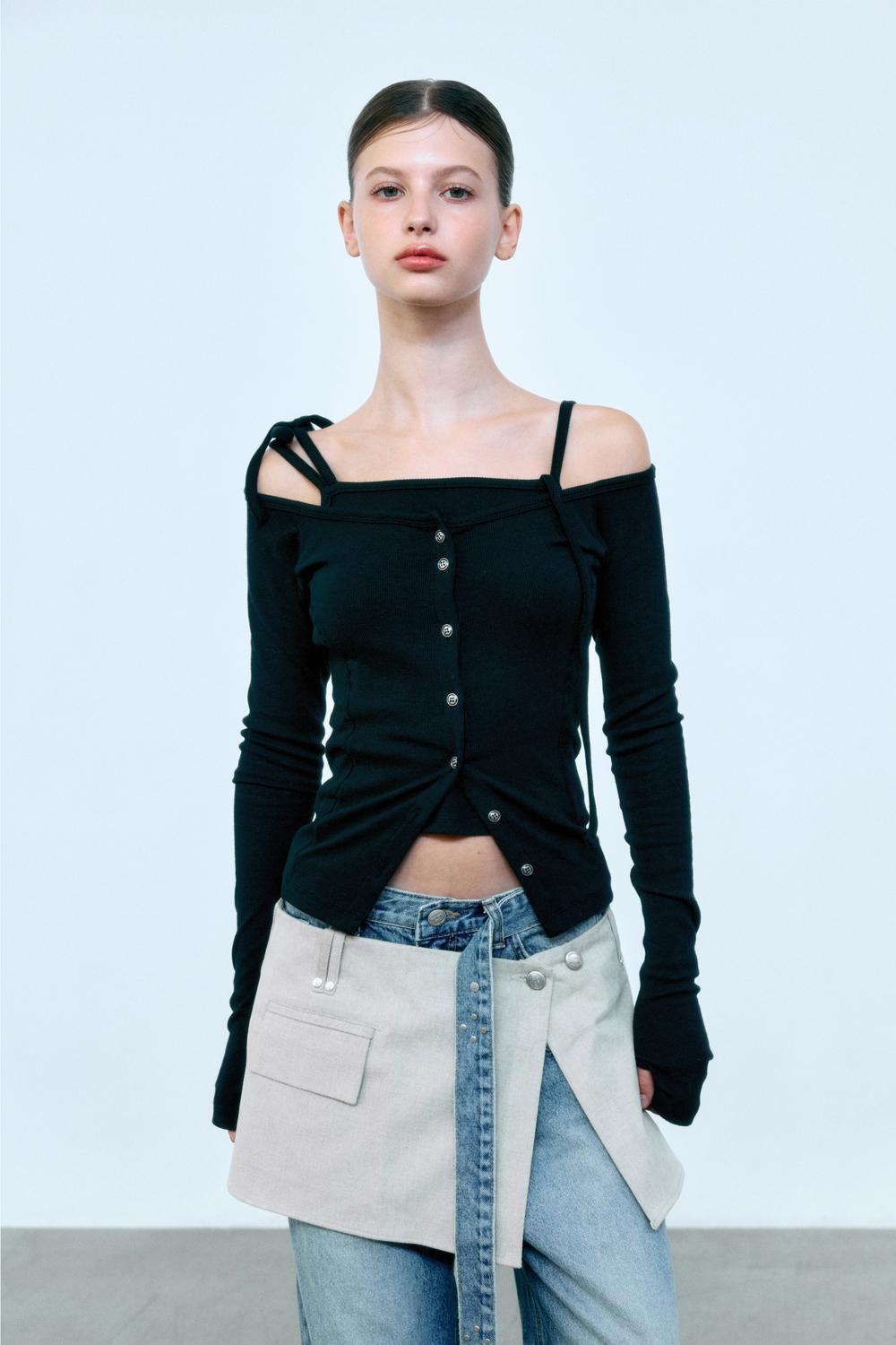 [2nd Order / SOLD OUT] LAYERED CARDIGAN & SLEEVELESS SET (BLACK)