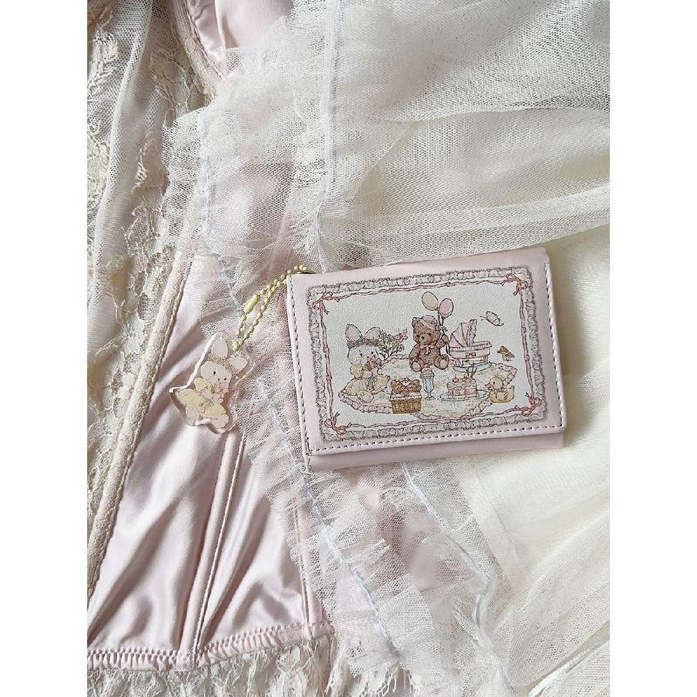 빈티지 지갑 2type 핑크 발레코어 곰 카드 여자 반지갑