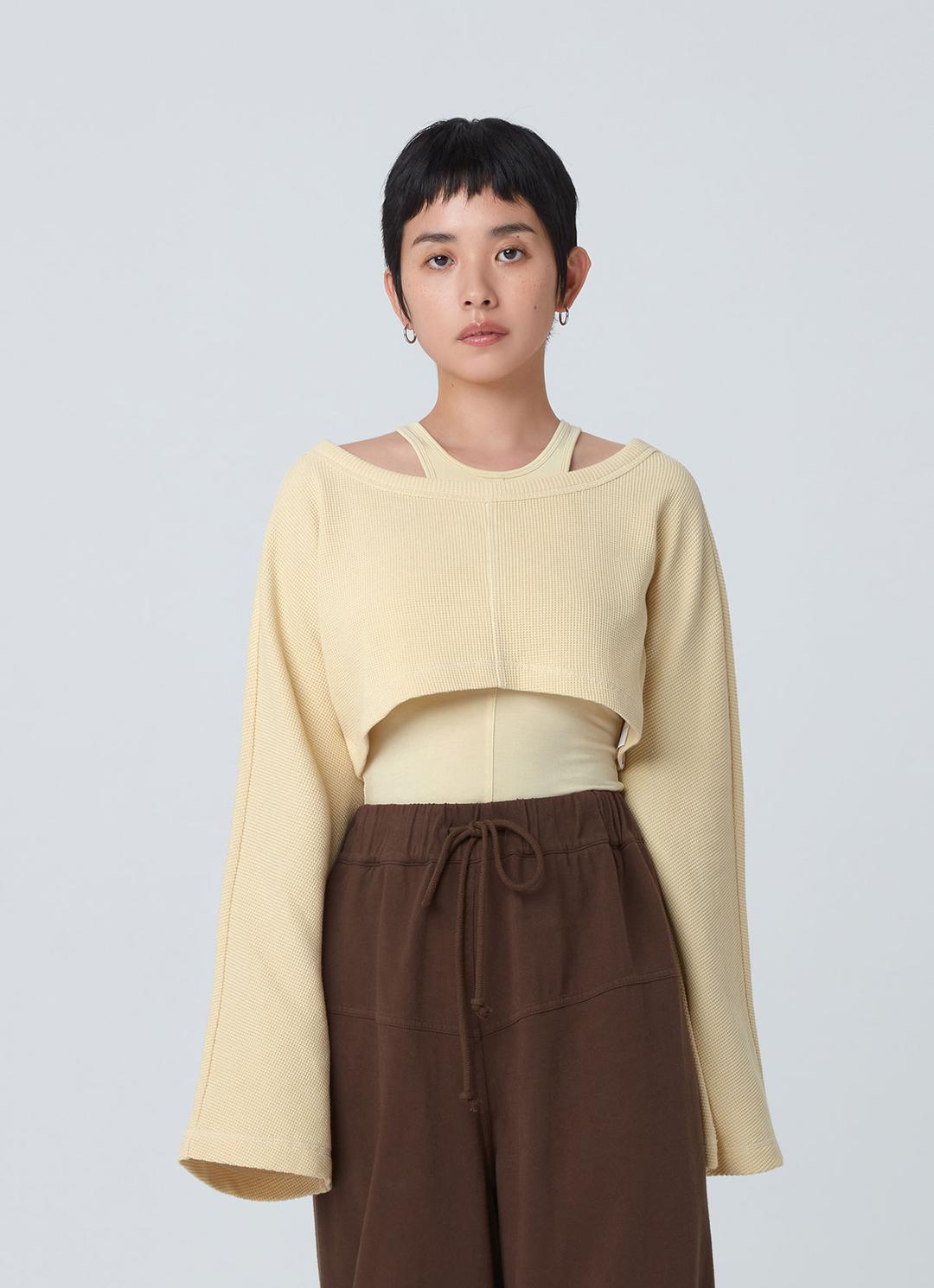 Waffle long sleeve crop top_Dusty Yellow