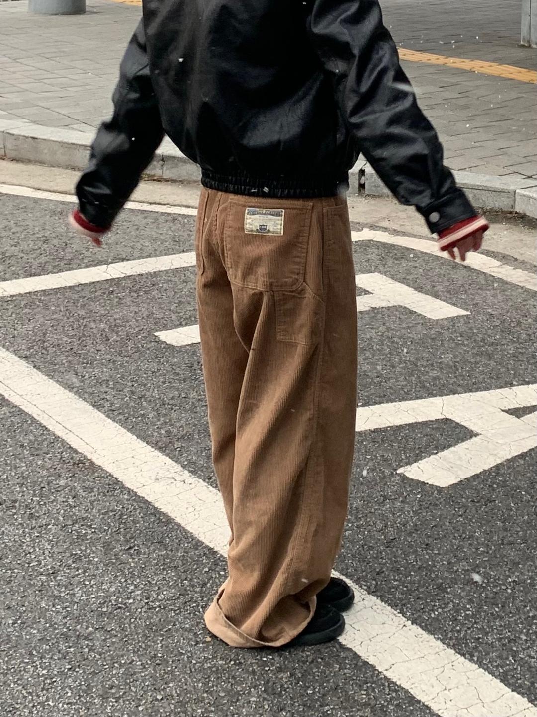 [unisex/모델소장] 먼트 코듀로이 골덴 빈티지 라벨 카펜더 롱 와이드 팬츠