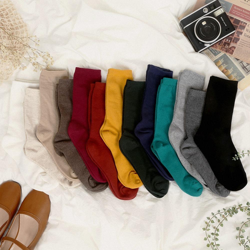 [4켤레] W607 여자 시그니처 프림 골지 긴 양말