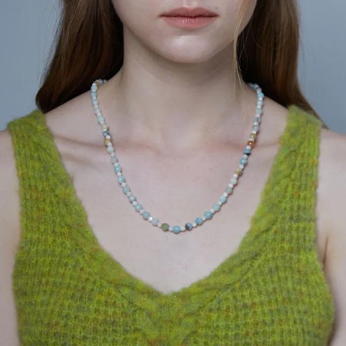 Weave Long gravel necklace Mint