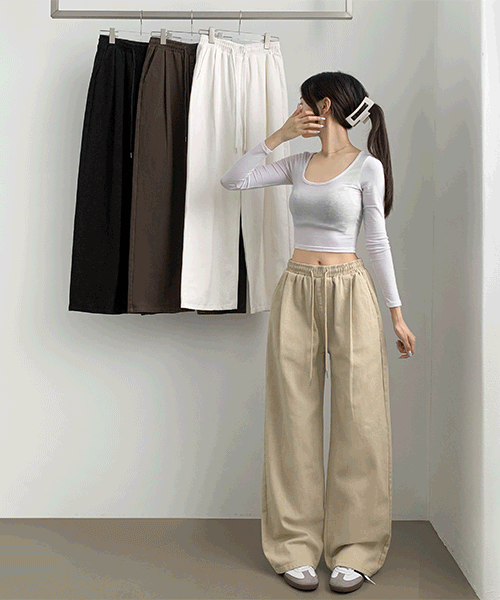 ~3XL[기장선택/탄탄루즈핏]난스판 밴딩 핀턱 뒷면 절개 메가 와이드 팬츠