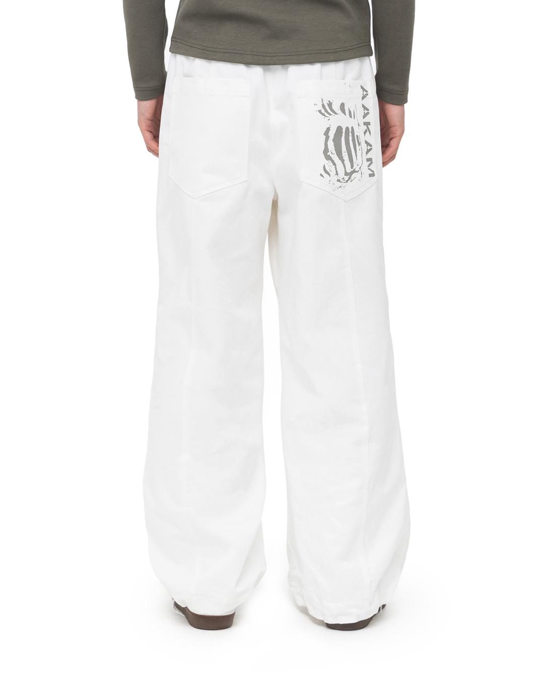Knee Pin-tuck Printed Denim Pants (White)