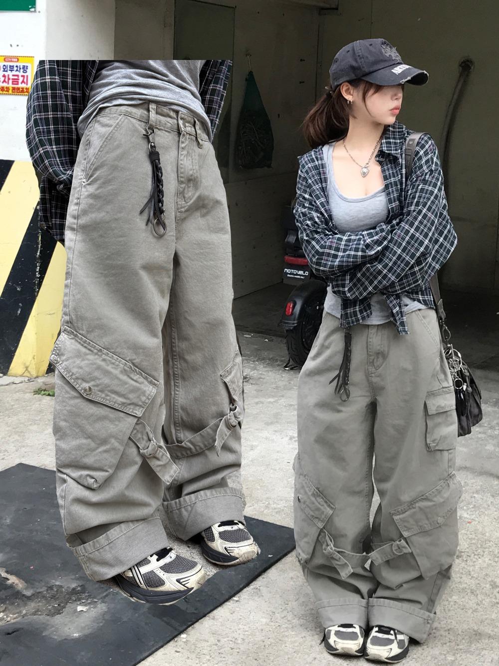 남녀공용 오묘 피그먼트 벨티드 카고 팬츠