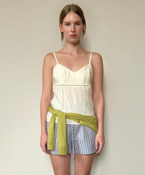 V-Neck Lace Silky Sleeveless (Cream Yellow)