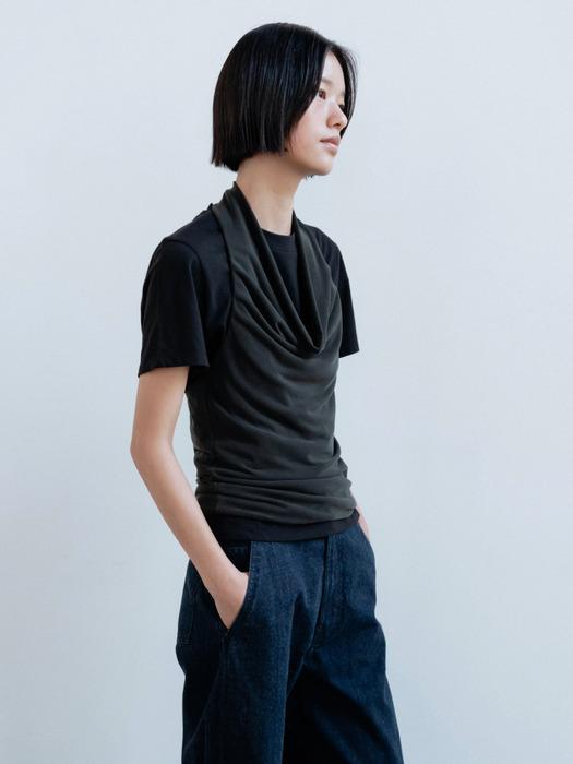 [단독]Draped halter top (light gray / dark gray)