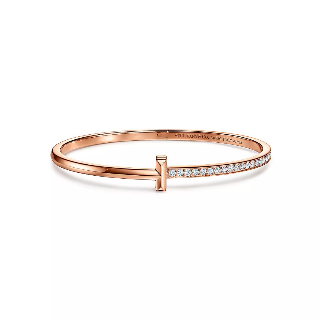 T1 힌지드 뱅글, 로즈 골드, 다이아몬드 세팅, 네로우