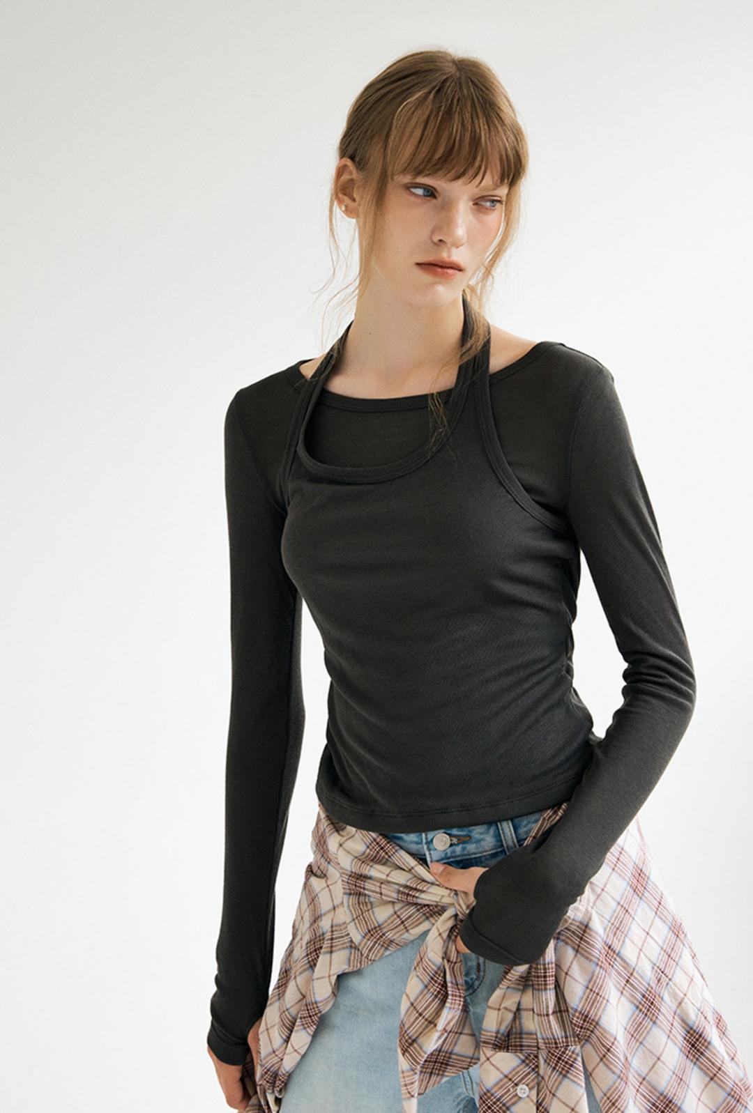 홀터넥 레이어드 긴팔 티셔츠_MIWLWF912C