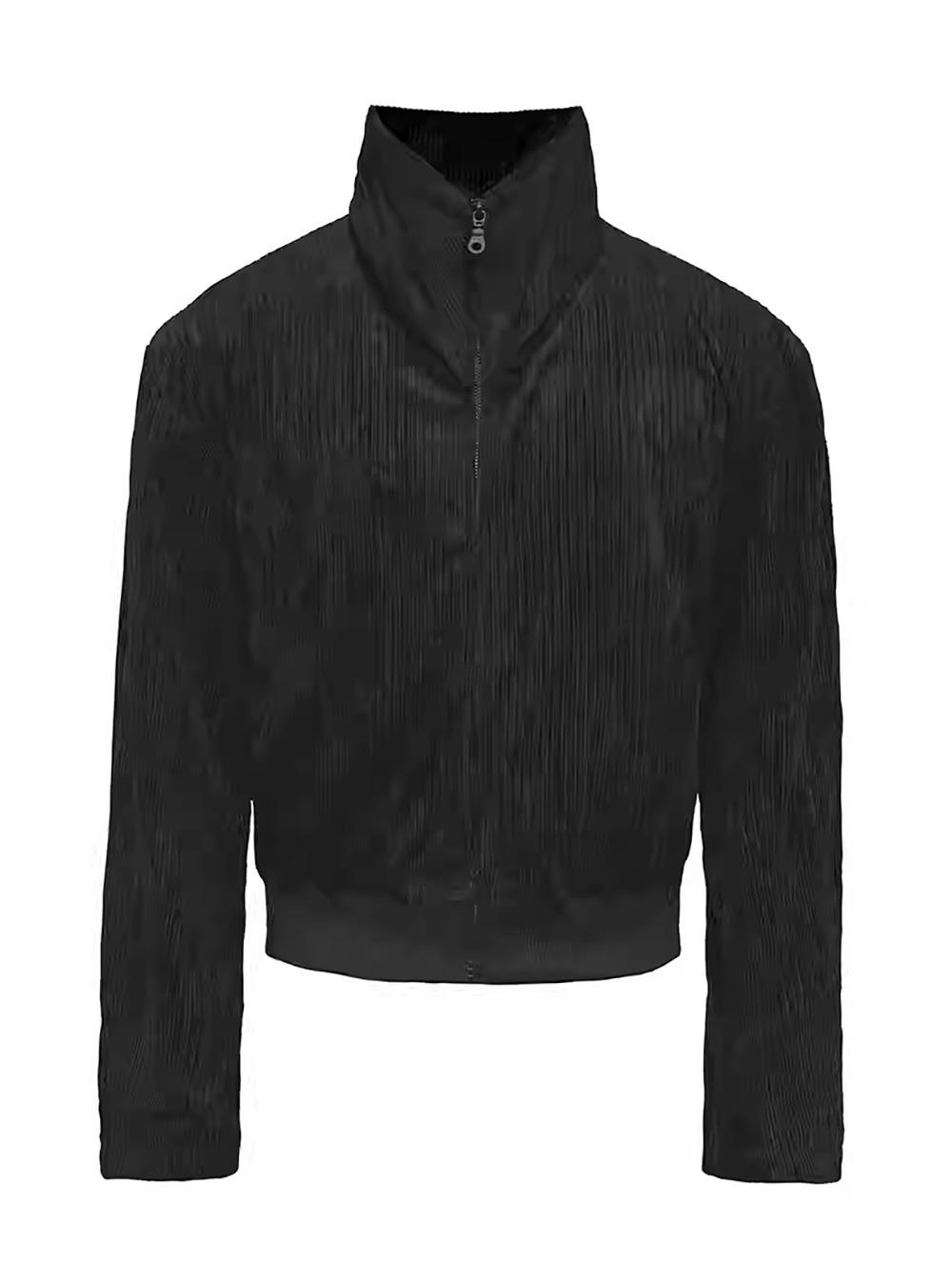 Stand Collar Textured Zip Jacket