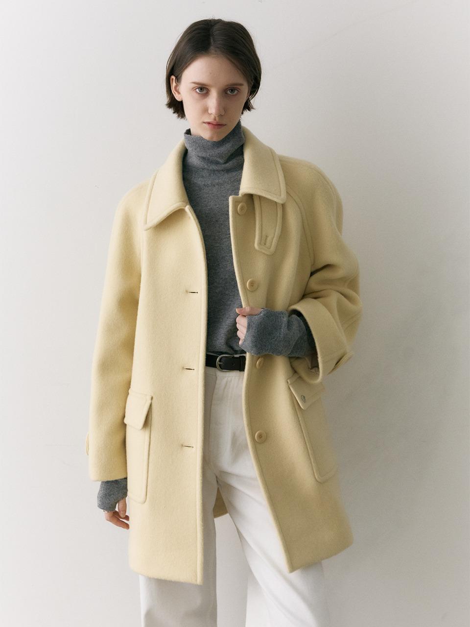 Cashmere Wool Blended Single Half Coat Butter