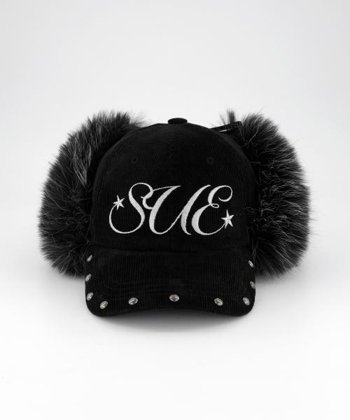 CORDUROY FUR EARFLAP CAP / BLACK