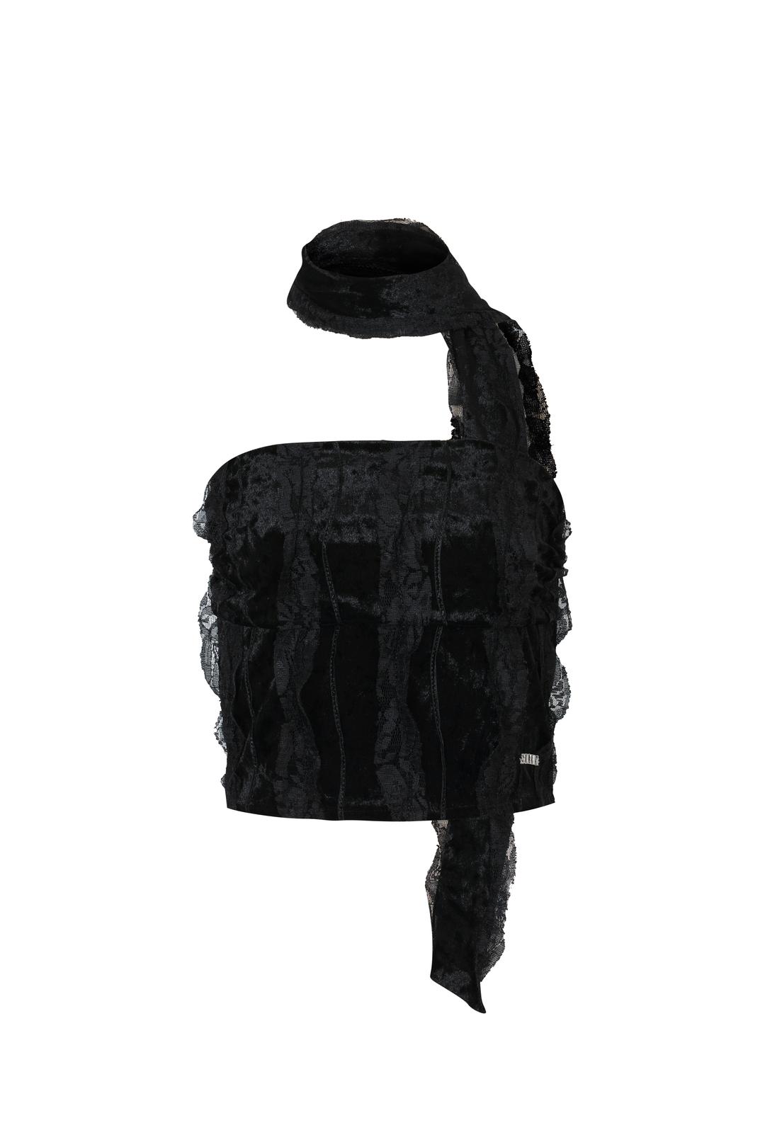 VELOUR TIE TOP [BLACK]