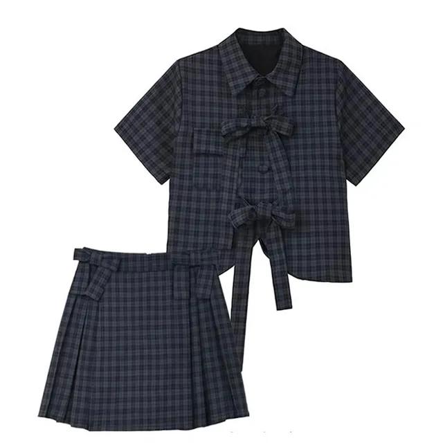 체크 리본 투피스 셋트 원피스