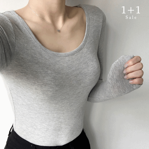 [볼륨업/당일출발!!/1+1할인] 슬림 스판 모찌 유넥 무지 긴팔 티셔츠 쫄티 7color