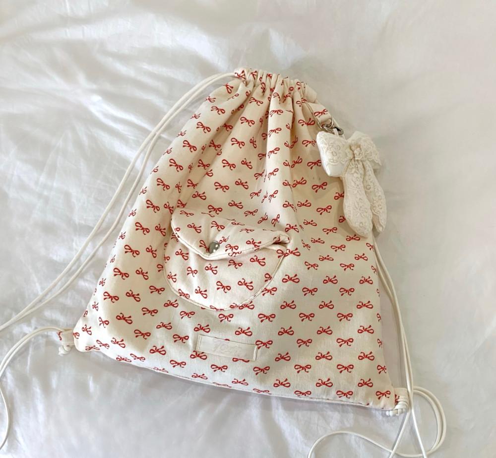 Glitter ribbon string bag(cream)