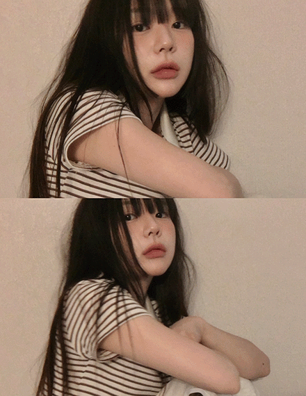 빈블 [꾸안꾸] 앤도어 배색 오픈 카라 단가라 스트라이프 반팔 티셔츠