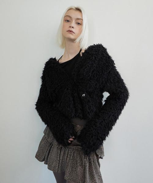 Fake Shearling Fur Cardigan Black