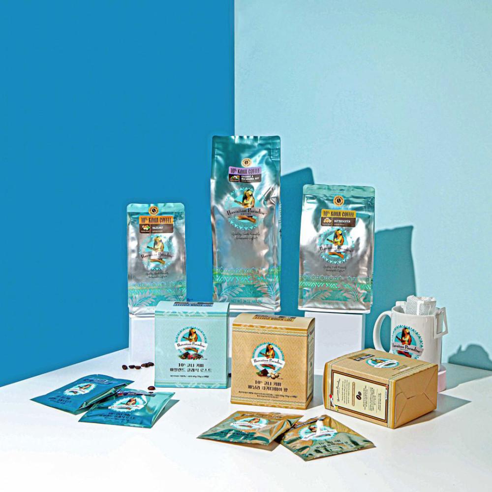 [공식]하와이안 파라다이스 커피 10% 코나커피 플레이버 홀빈 원두 198g