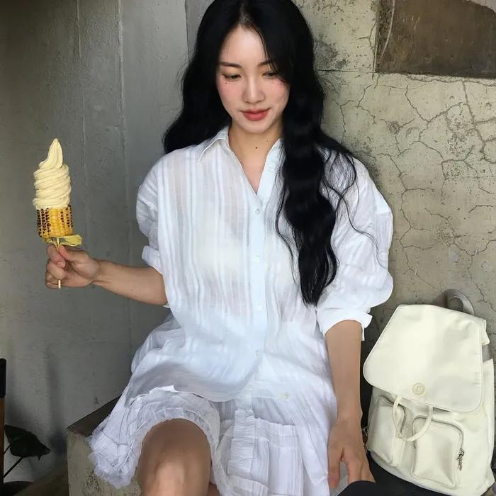 [셀럽착용][14차 리오더] EYELET OVERFIT SHIRTS, WHITE