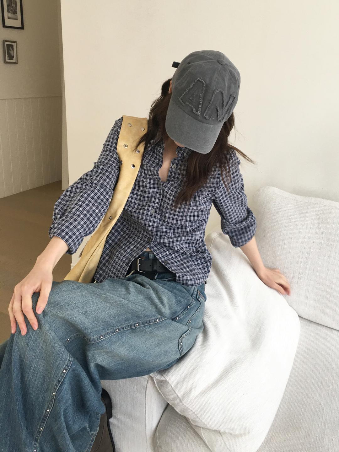 노비야카 [네이비당일출고/주문폭주] Sun check shirt (navy, black)