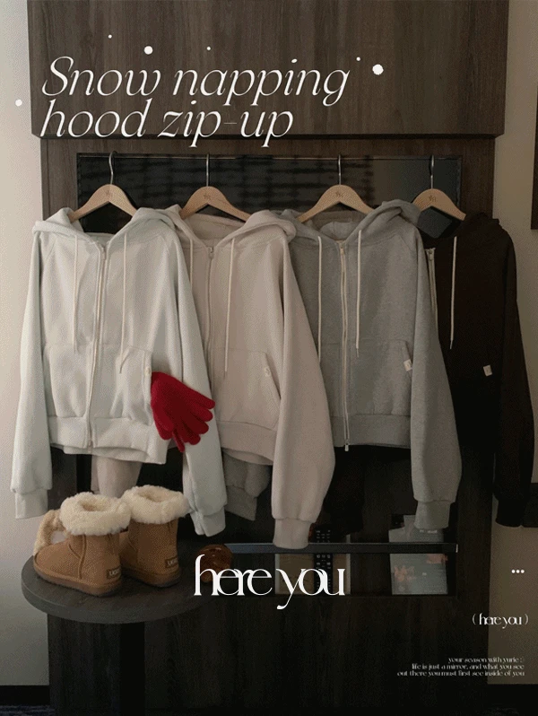 [here you] 스노우 양기모 후드집업 - 4color (투웨이/트레이닝세트/셋업/후드점퍼/기모후드집업/겨울아우터)