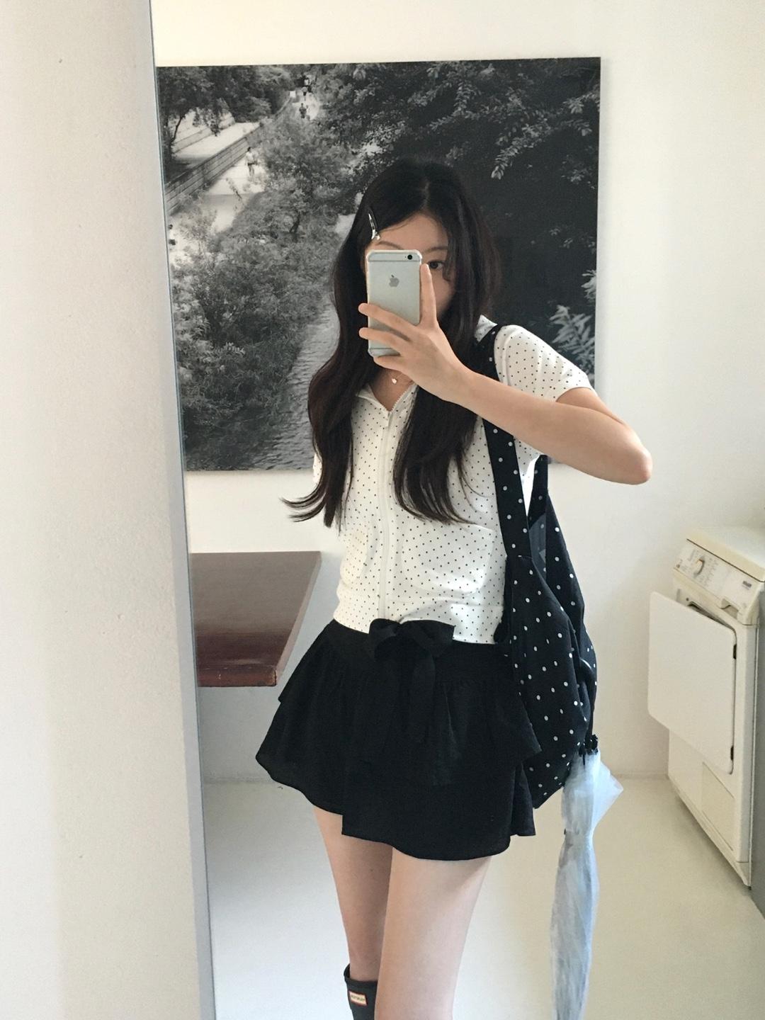 큐티 도트 반팔 후드 집업