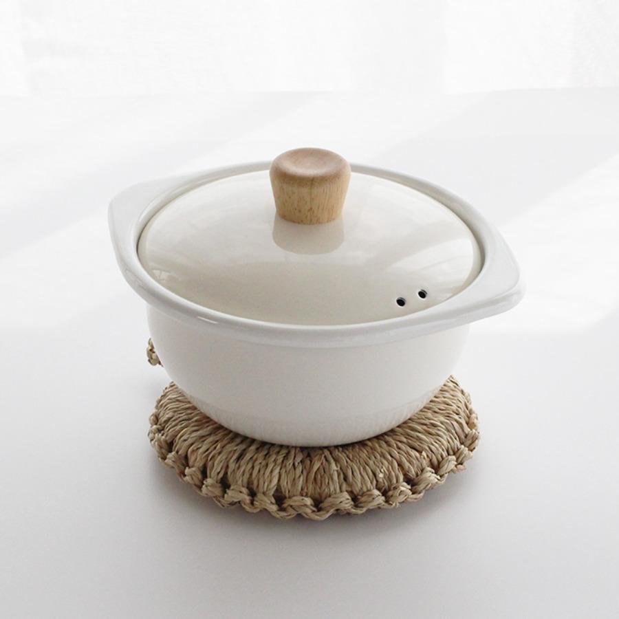 아카시아홈 화이트바디 우드핸들 법랑 솔로냄비