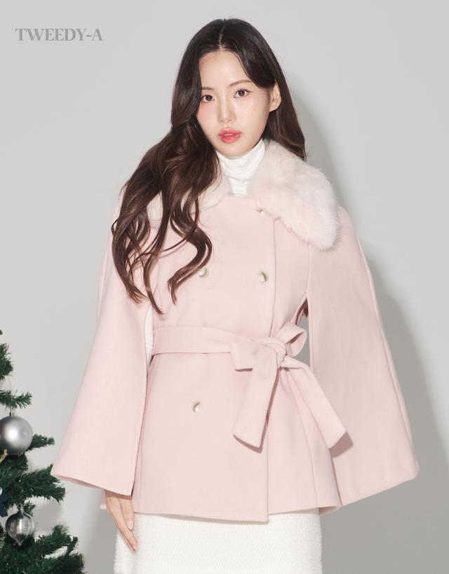 드림 퍼 카라 벨티드 더블 버튼 누빔 하프 싱글 코트