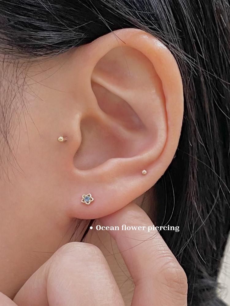 10k 큐빅 오션 플라워 피어싱 데일리 귓바퀴 귓볼끝점 아웃컨츠 금 피어싱