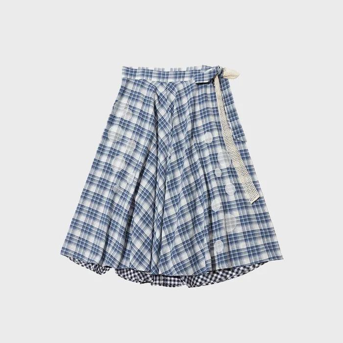 CHECK BUBBLE WRAP SKIRT (NAVY)