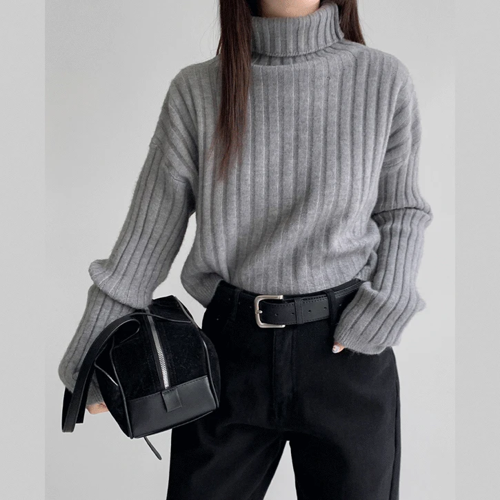 [나일론혼방]도톰골지폴라2 크롭니트