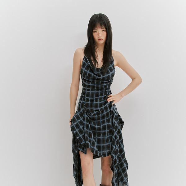 (2차 리오더) (4/29 순차발송) CHECK DRAPED LONG SKIRT - BLACK