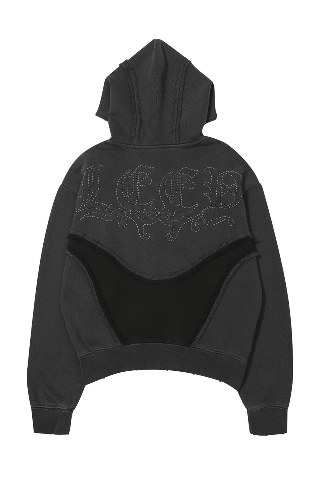 EMBROIDERED CUT-OFF HOODIE CHARCOAL