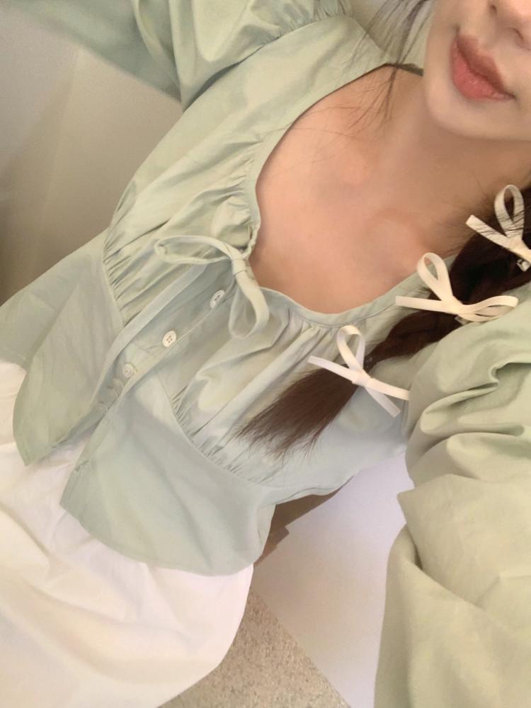 [Best] 론델 리본 셔링 블라우스 -4color : 오우트 O.oOtH