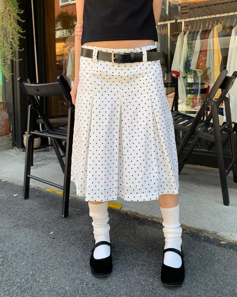 (W) 도트 플리츠 미디 스커트 2c