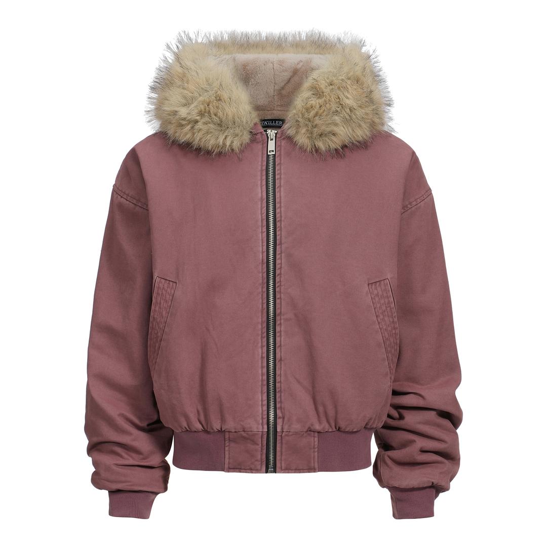 TZ killer 플러시 퍼 후드 봄버 자켓 코튼 집업 점퍼