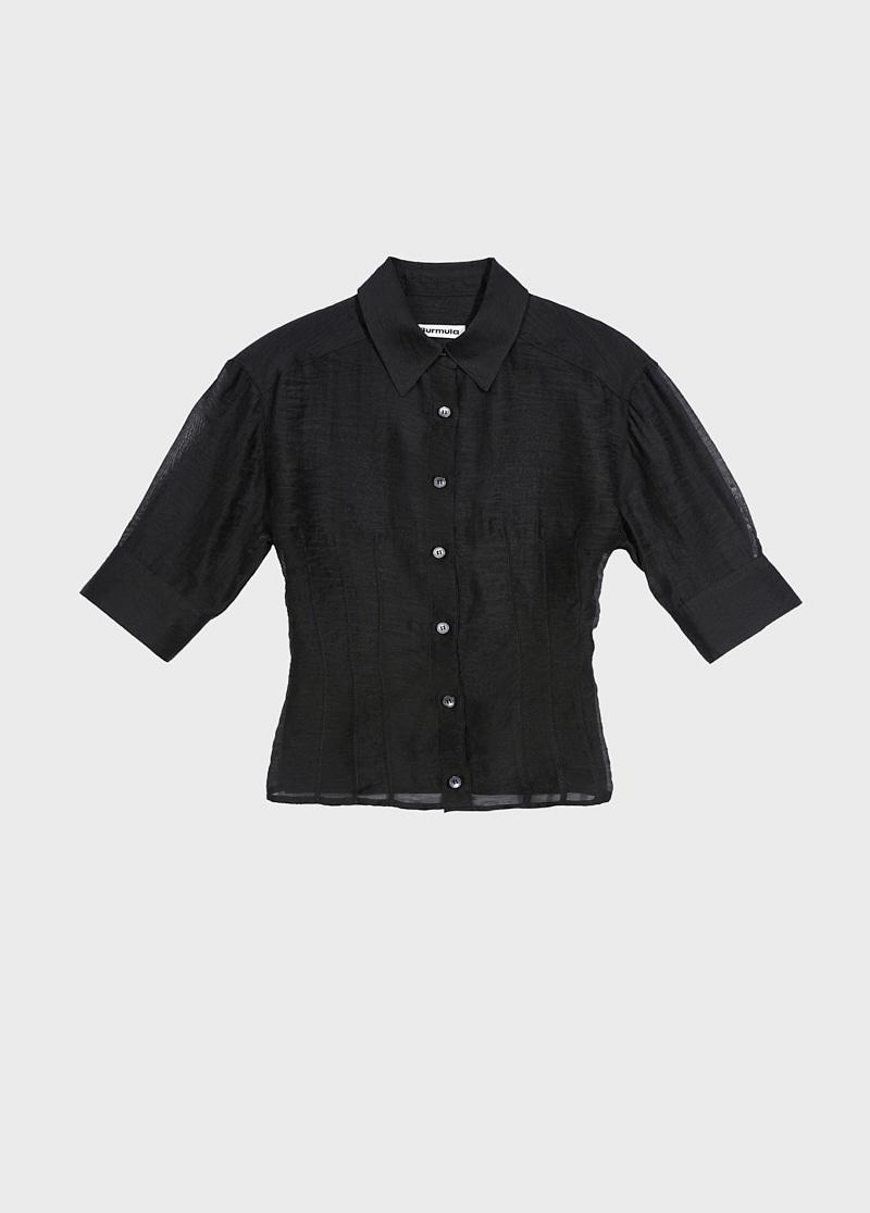 SHEER PINTUCK BLOUSE (BLACK)