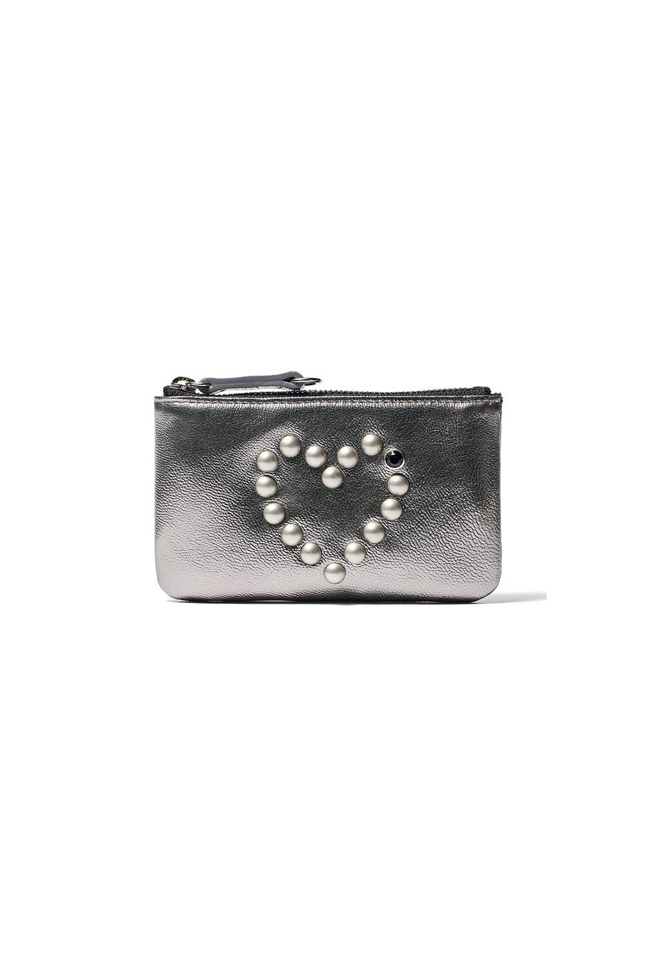 HEART STUD CHAIN WALLET, GUNMETAL