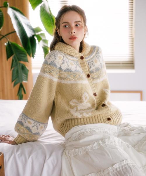 노르딕 래빗 자가드 울 니트 가디건