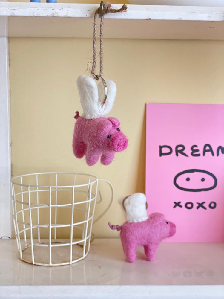 Pig Angel Keyring 행운의 복돼지 선물 피그엔젤 키링, Nepal handmade 울펠트키링, 행운 열쇠고리, 가방고리, 귀여운 열쇠고리