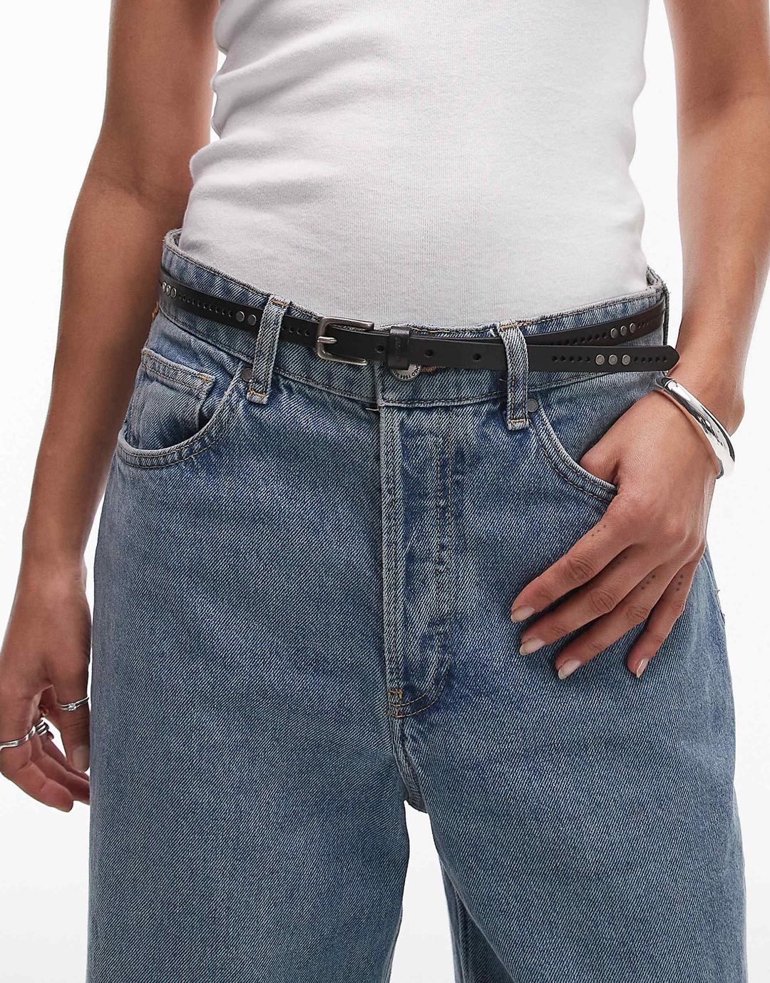 스투디드 가죽 벨트 블랙